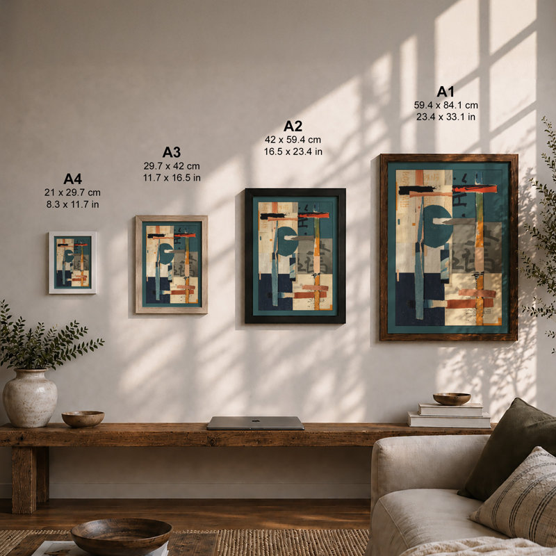 Geometric Abstraction Abstract - Framed Print, A2 - 59.4 x 42.0 cm, Walnut