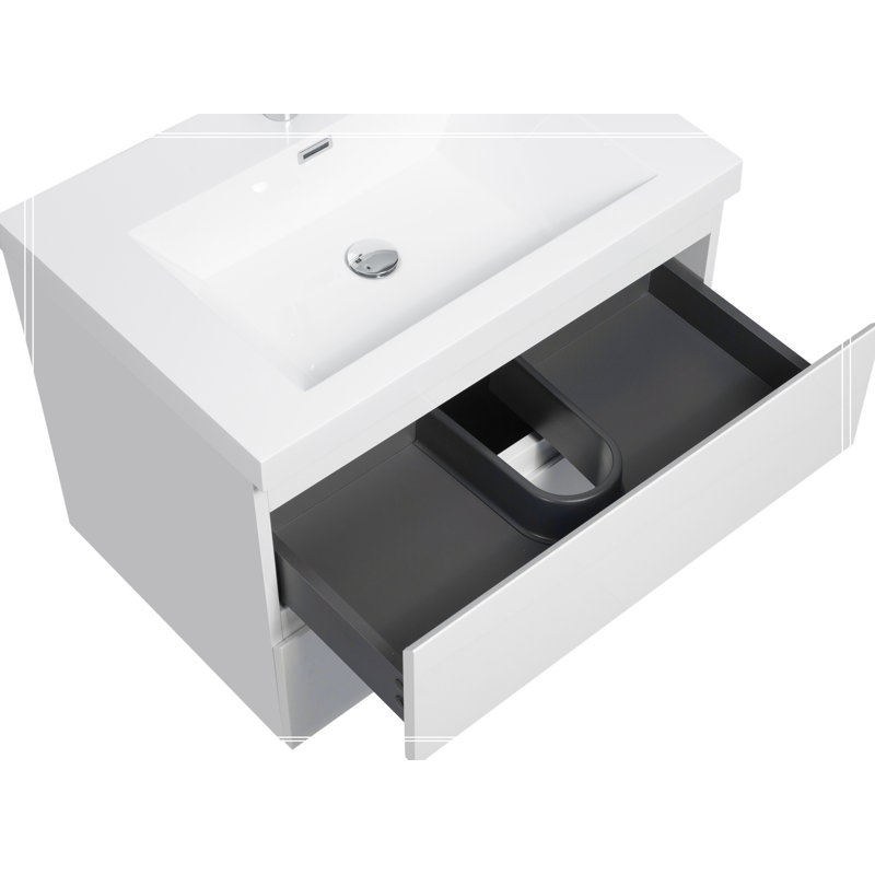 Meuble-lavabo mural 30 po avec lavabo, meuble-lavabo mural moderne, Blanc