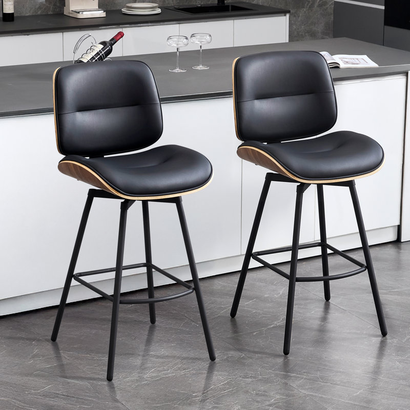  Swivel Modern Faux Leather Counter Stools, Black