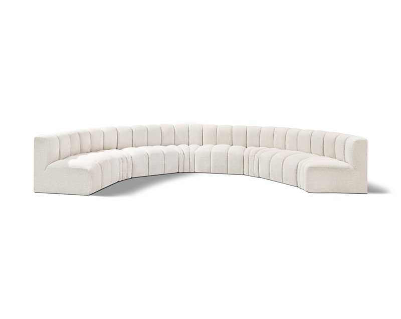 Hormachea Upholstered Curved Sectional Reversible, Cream Boucle Fabric