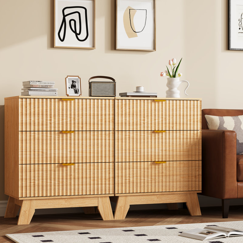 Commode à 3 tiroirs cannelée pour chambre à coucher avec commode, commode en bois de 23,6 po de largeur, table de chevet