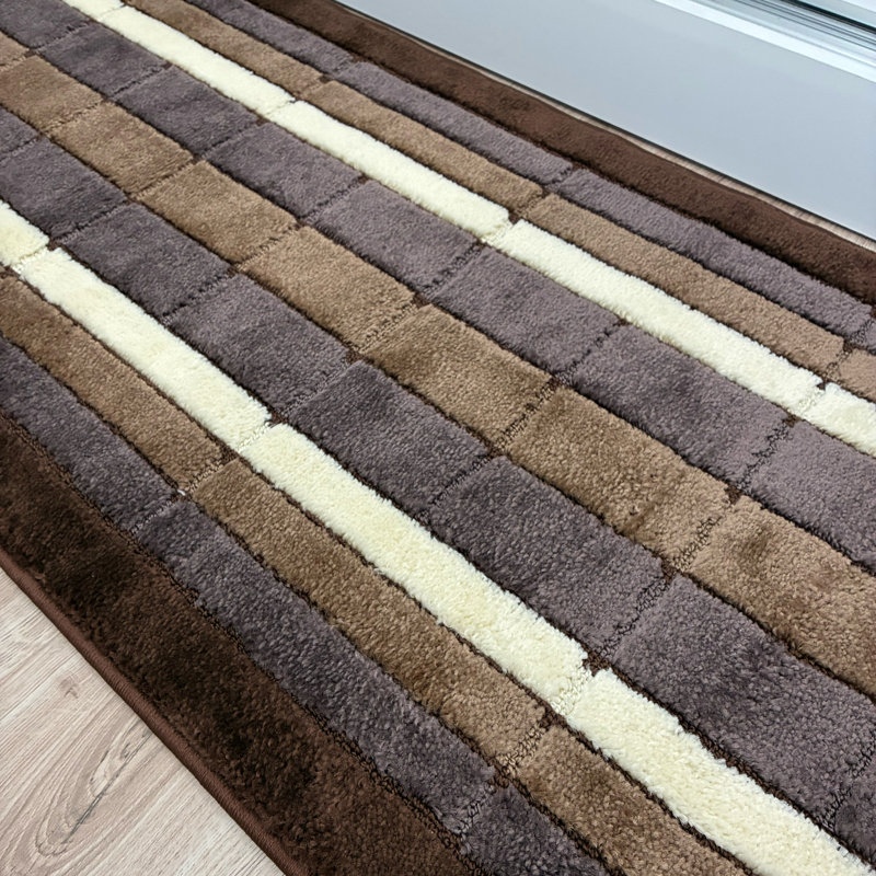 Tapis de couloir antibactérien à poils doux et antidérapant à motif géométrique beige à motif de couloir pour escalier