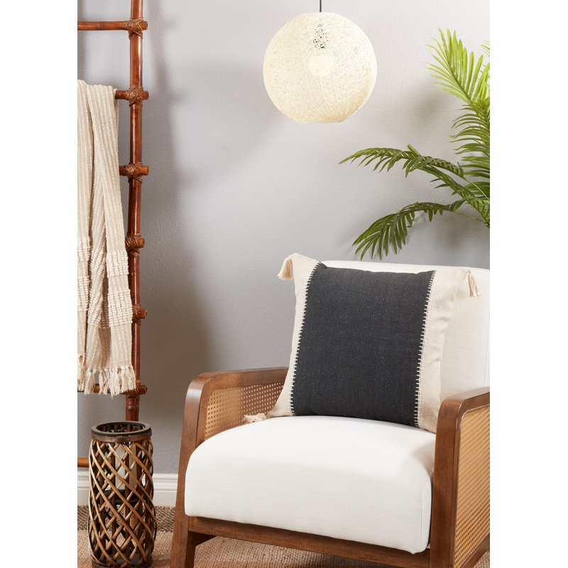 Black and Natural Cotton Whipstitch Throw Pillow with Tassels