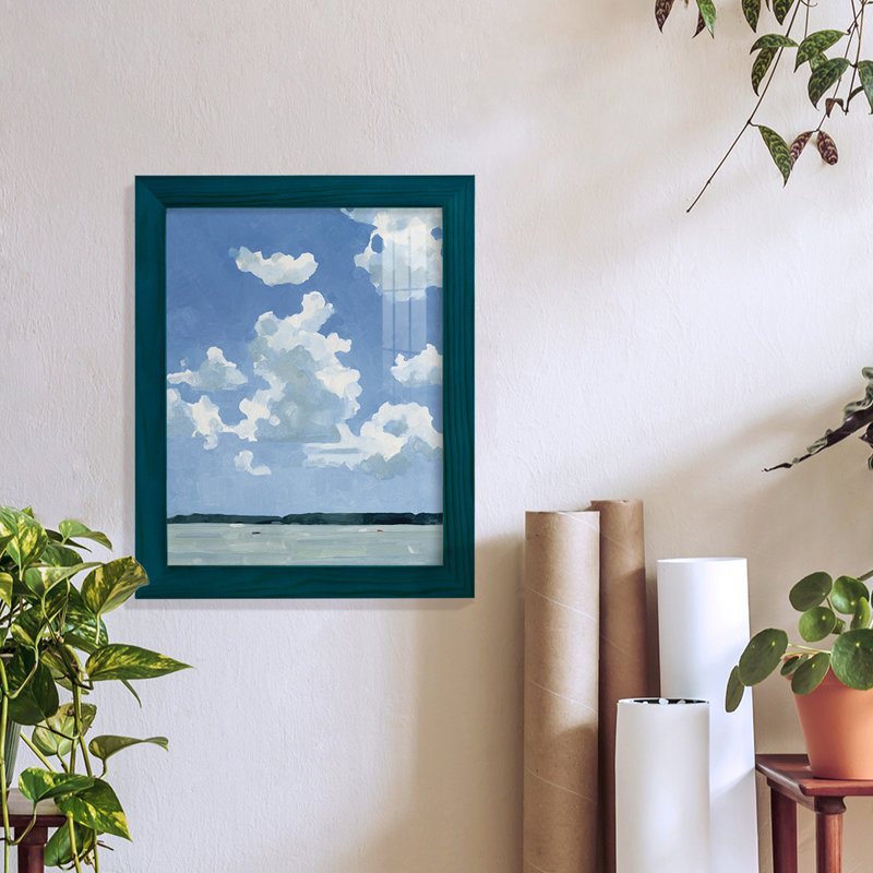 «Juillet Lakeside I» sur papier, H 11 po x l 9 po x P 1 po, Bleu