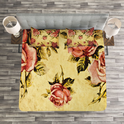 Cream/Pink/Green Polyester Bedspread Set