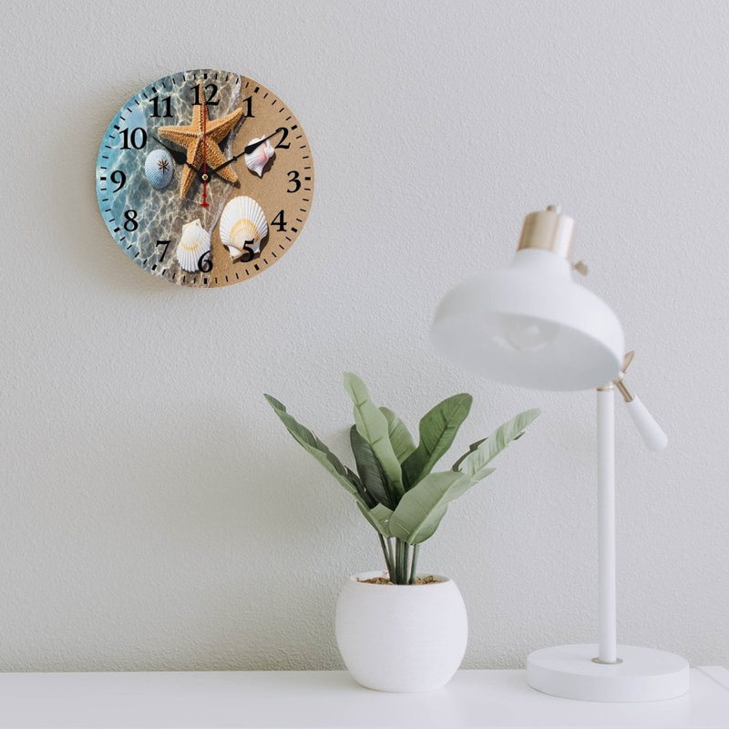 Horloge murale étoile de mer et coquillages, 12 x 12 po, pour décoration de maison de plage et de patio