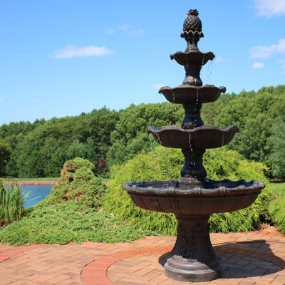 Keltner Weather-Resistant Resin Traditional 4-Tiered Outdoor Water Fountain - Earth