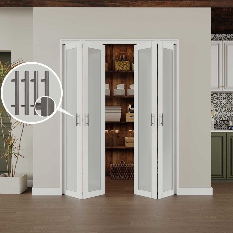 1 porte pliante en verre givré avec trousse de quincaillerie d'installation et poignée en F, 60 po x 80 po