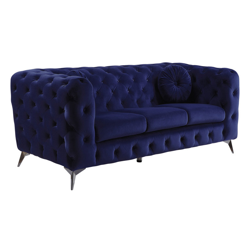 Godsey Upholstered Sofa with Metal Leg, Blue Velvet, 30" H x 71" W x 36" D