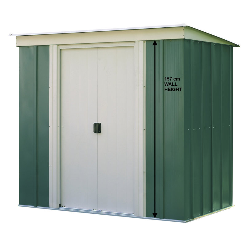 Eggshell and Green Steel Outdoor Storage Shed with Sliding Doors