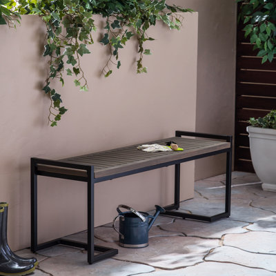 Wood And Iron Construction Bench - Gray Finish, Black 53.68"X16.11"X19.49", Some Assembly Needed Handmade Metal Sitting For Gray, Black, 53.68"X16.11" by 17 Stories