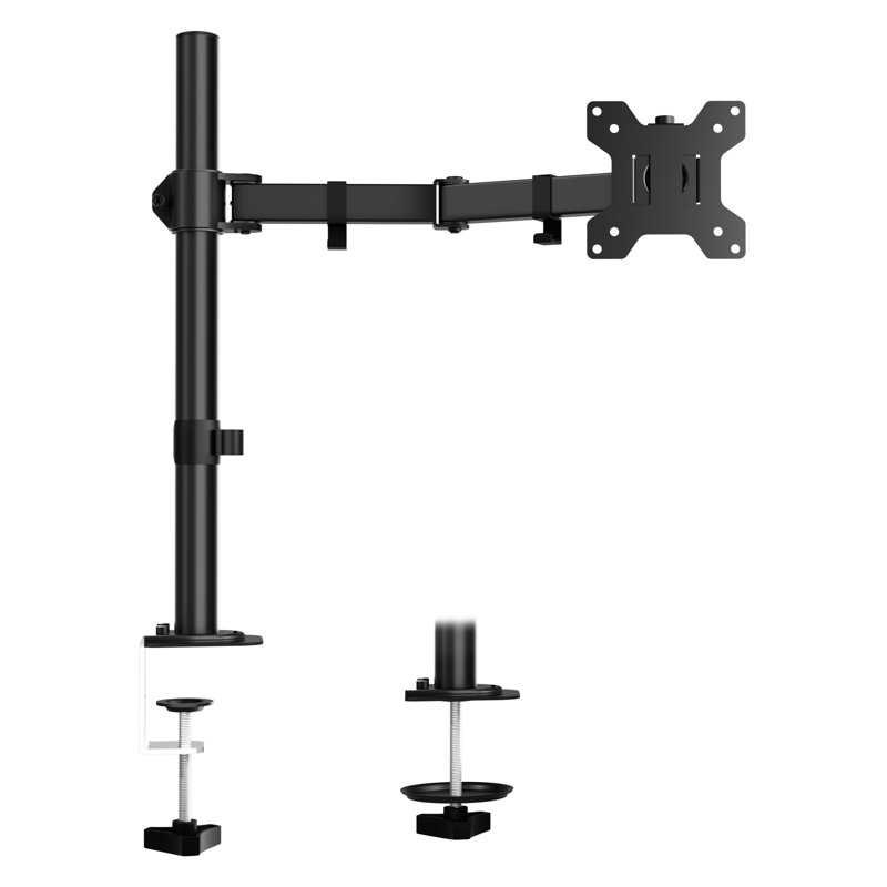 Support pour écran de bureau simple ERGOMAKER, support pour écrans de 13 à 27 po, bras d'affichage entièrement réglable avec pince en C et base à œillets, VESA 75 x 75 100 x 100 mm, noir