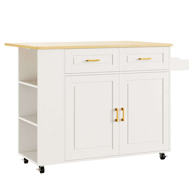 Tieshka 47.2" W Rectangle Kitchen Island with Drawers and Cabinets, White