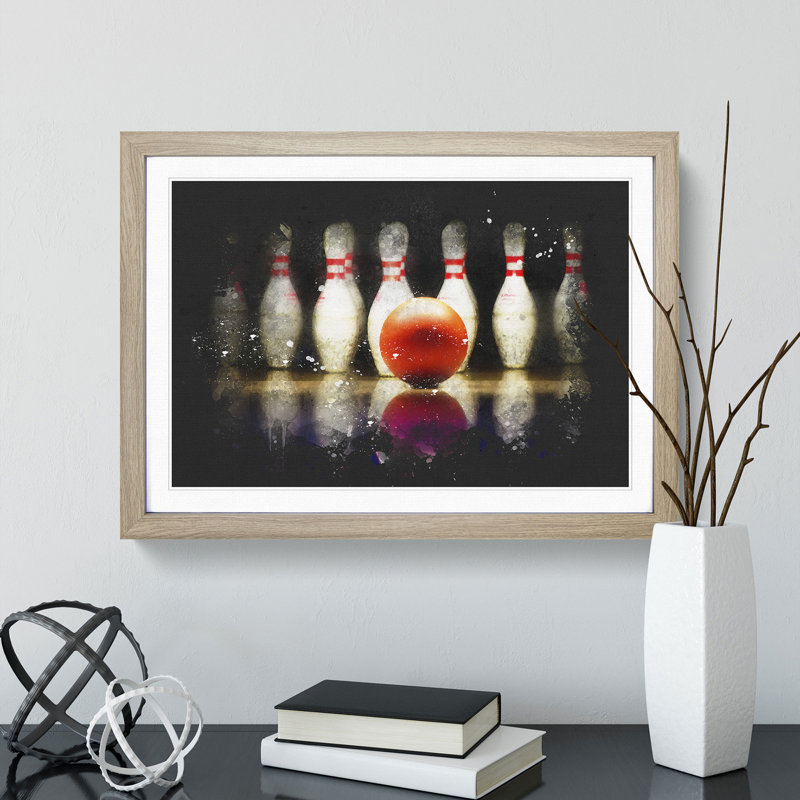 Ten Pin Bowling - Picture Frame Painting, 65cm H x 90cm W x 2cm D, Oak Framed