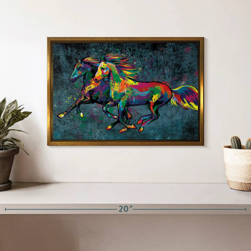 Duo de peinture de couleur cheval, Cadre flottant doré, 13 po x 9 po