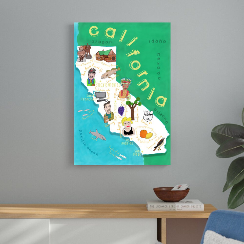 Cartes illustrées de l'État de Californie, H 36 po x l 24 po