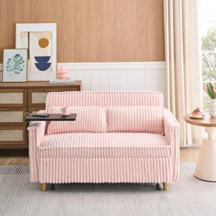 Canapé-lit convertible en chenille rose avec table d'appoint pliable, canapé-lit escamotable moderne pour petit salon et chambre à coucher
