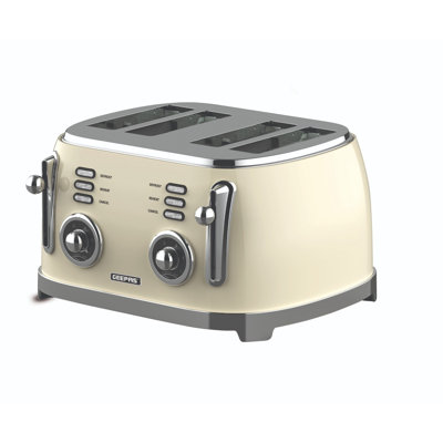 GEEPAS Retrovive 4 Slice Bread Toaster | Extra Wide Slot 6 Browning Level | Defrost/Reheat/Cancel Function Removable Crumb Tray | Cool Touch Exterior Non-Slip Feet Cord Storage 1500W | Vintage