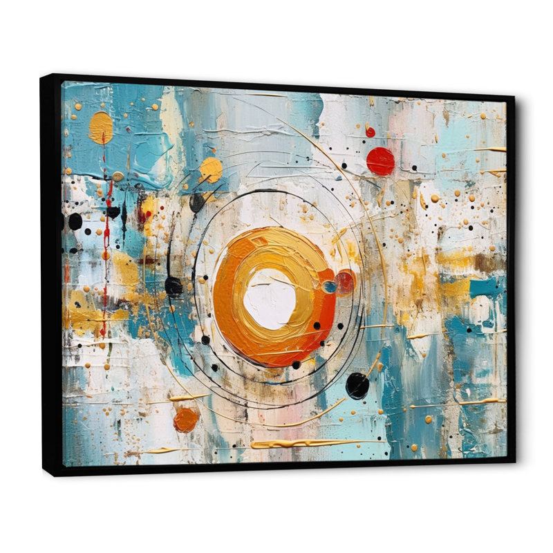 " Yellow Sky Blue Geometric Reflections ", Black Floater Framed, 30" H x 40" W x 1.5" D