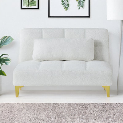 Modern Sofa Convertible Sofa Bed Futon With Gold Metal Legs Teddy Fabric Small Sofa