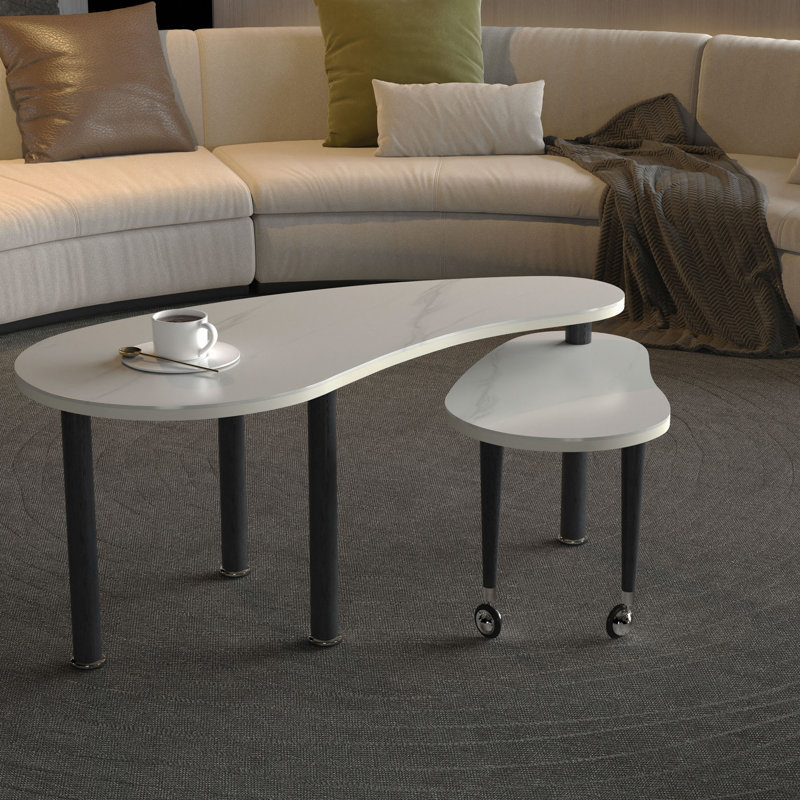 Table basse rotative 2 pièces avec plateau en pierre frittée moderne