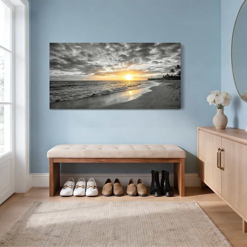 Tableau sur toile représentant un coucher de soleil sur la plage (lot de 1), H 16 po x l 32 po