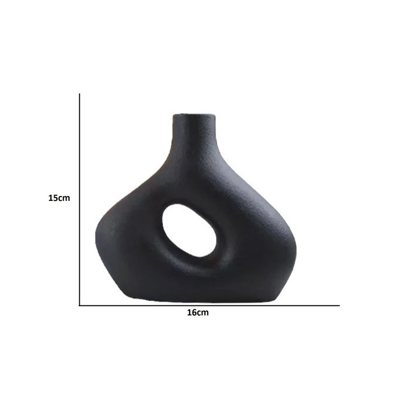 Elegant Ceramic Vase Set (2 Pieces), Black, 5.9 x 1.6 x 7.5 inches & 6.3 x 1.6 x 5.9 inches | 100% Durable Ceramic, Perfect for Home Décor & Floral Arrangements | Stylish & Modern Design for Any Room