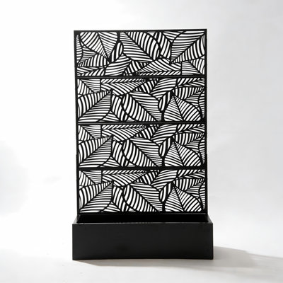 70.87" H × 46.06" W Leaf Pattern Privacy Screen with Planter Box, Black Metal Freestanding Decorative Fence Planter for Patio Balcony Backyard