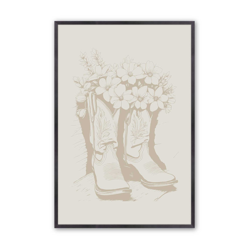Imprimé de bottes de cowboy botanique, H 15,25 po x l 12,25 po, Zinc patiné