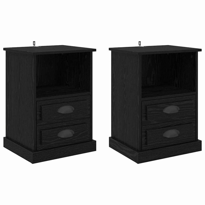 43cm W Manufactured Wood Bedside Table, Black Oak