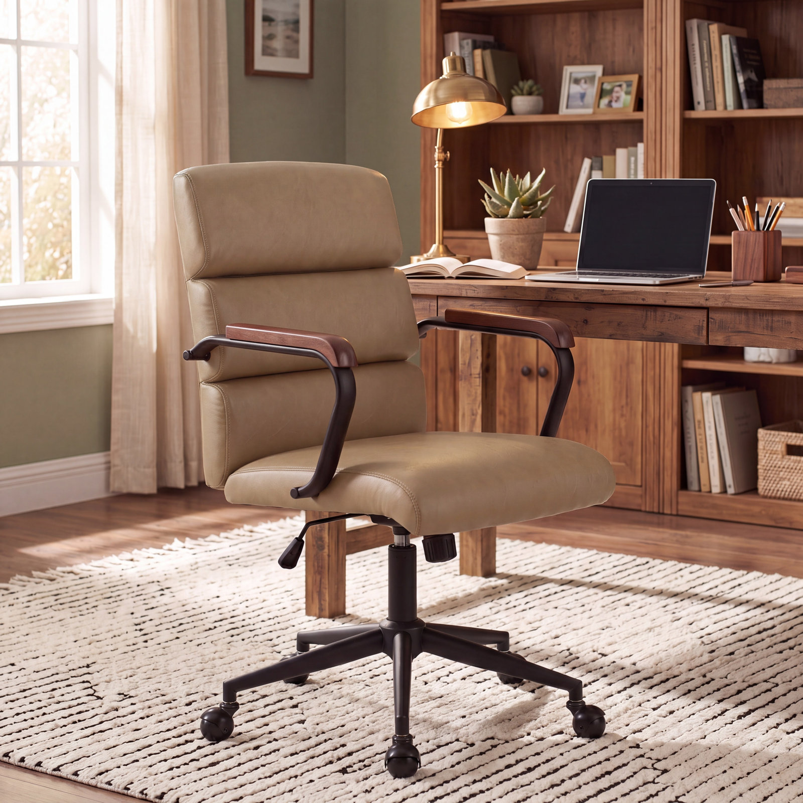 Ergonomic Mid-Back Office Chair, Khaki