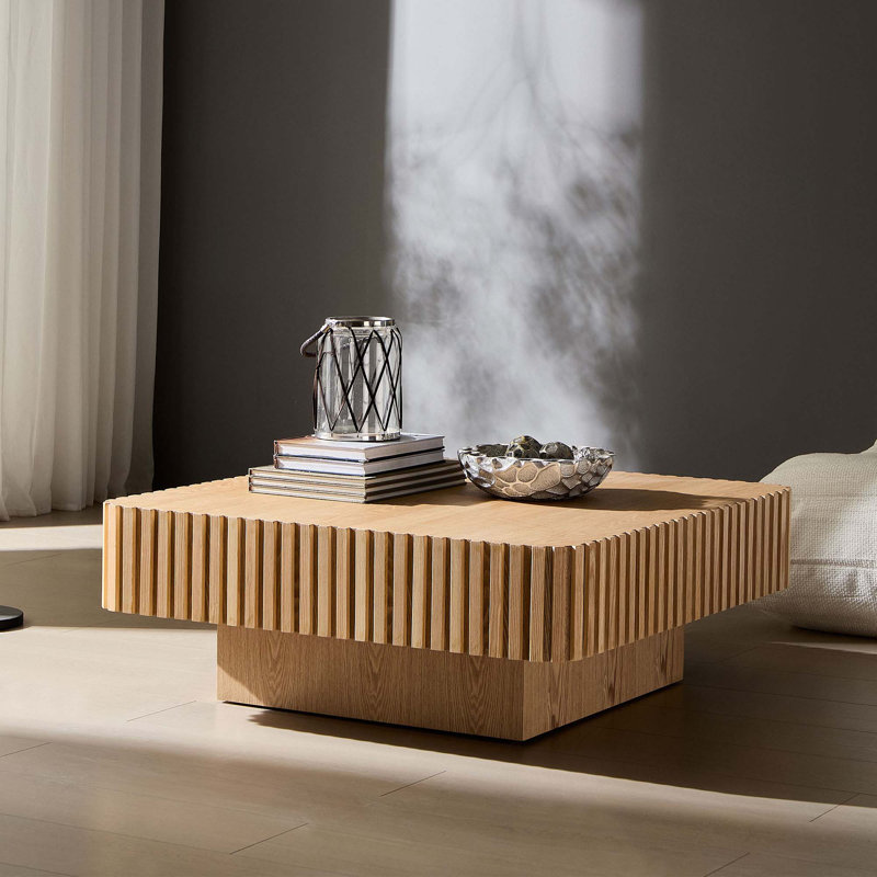 Table basse carrée en panneau de fibres à densité moyenne, Chêne, H 15,43 po x l 35,43 po x P 35,43 po