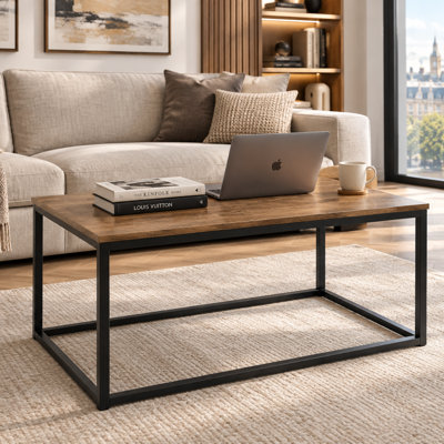 Tromso Dark Wood Coffee Table with Black Metal Frame for Living Room