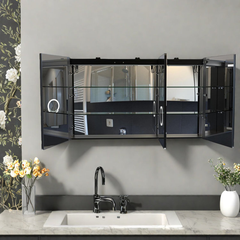 Armoires à DEL, salle de bain moderne en alliage d'aluminium noir mat