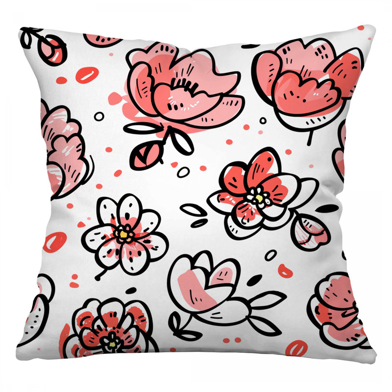 Coussin décoratif fleurs fantaisistes, sergé de coton botanique, Carré 14 po