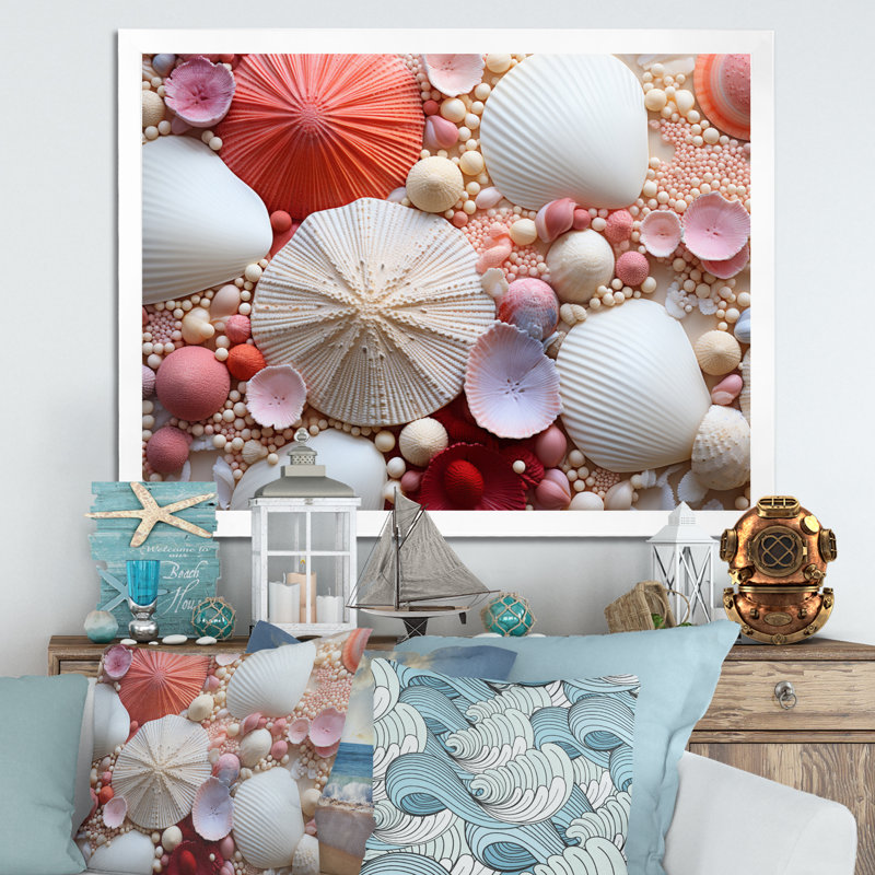 «Beach Photo Seashell Collage», reproduction d'art sur toile encadrée, H 12 po x l 20 po x P 1 po, Blanc