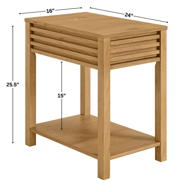 Table de bout rectangulaire en bois avec station de charge et rangement Charnay, Chêne clair