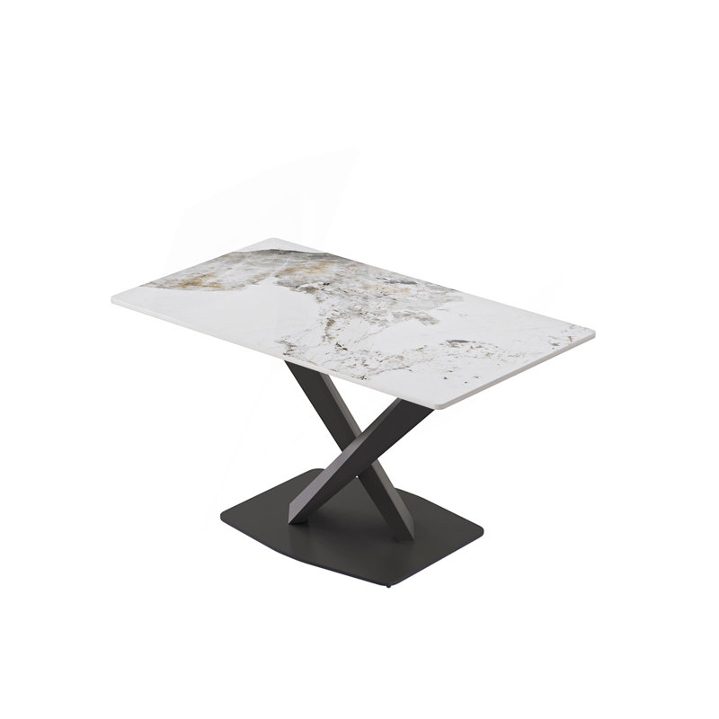 Table de salle à manger 55,12 "en pierre artificielle moderne à bords droits en métal noir Pandora - 6 personnes