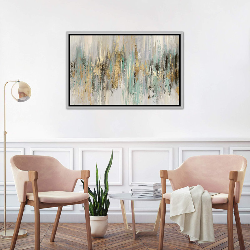 «Dripping Gold I» par Tom Reeves - reproduction imprimée, Toile avec cadre photo, H 18 po x l 26 po, Argent argent