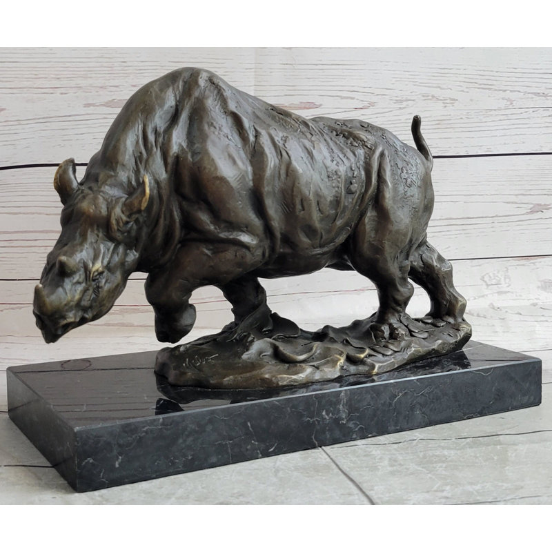 Statue de sculpture de rhinocéros en bronze Zalja sur fond de marbre