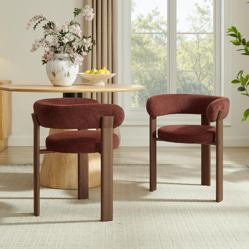 20" Seat Height Boucle Upholstered Arm Chair with Metal Legs, Red