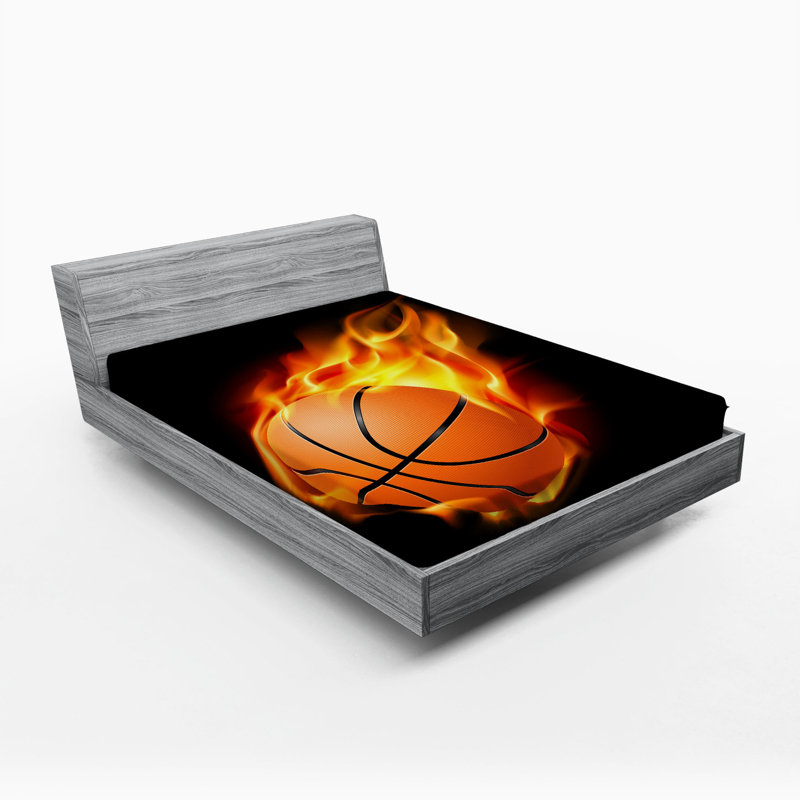 Fiery Basketball Microfibre Jersey Knit Fitted Sheet, European Double (140 x 200cm)
