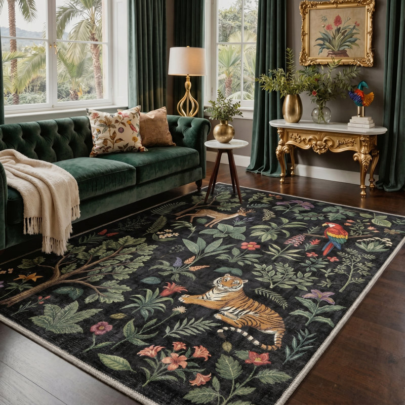 Tapis intérieur noir / vert Woodhaven, Rectangle 9 pi x 12 pi