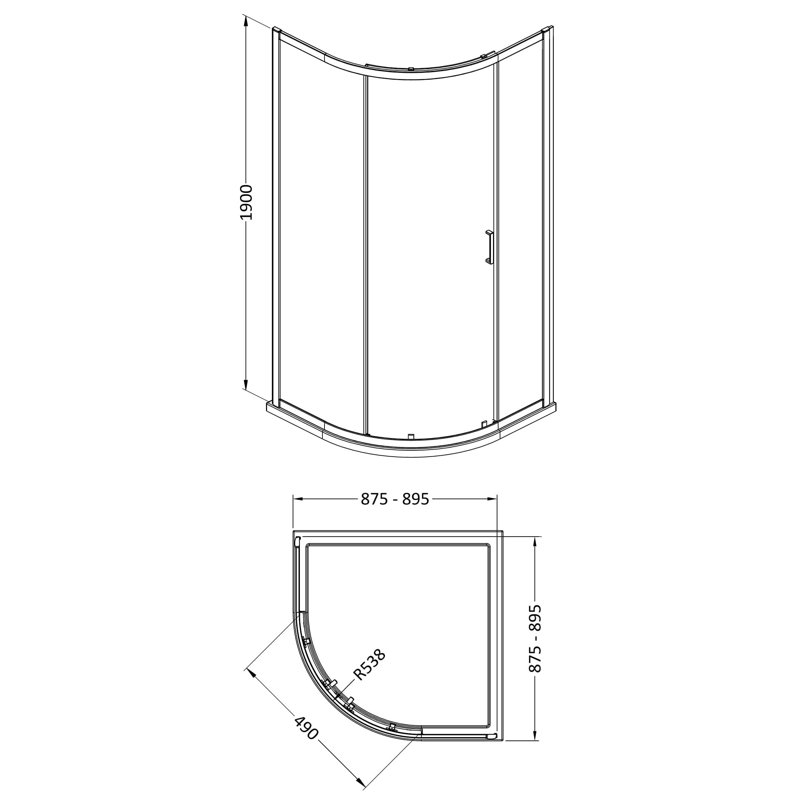 nuie Rene 900mm Brushed Pewter Quadrant Shower Enclosure