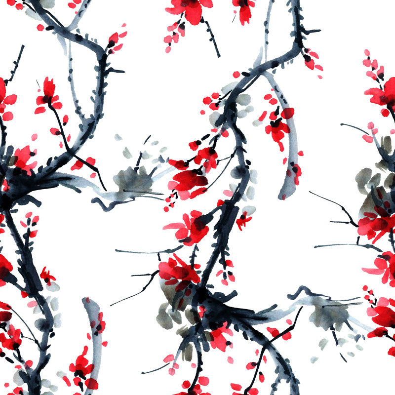 Motif d'arbre en fleurs par Ola_Tarakanova, H 12 po x l 12 po