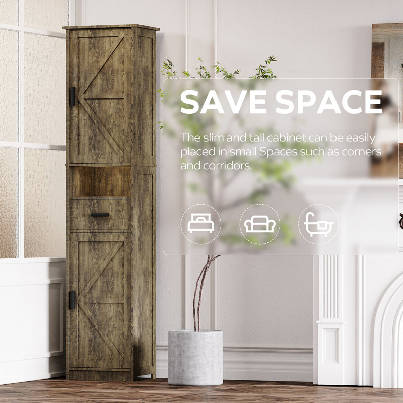 69" H Bathroom Storage Cabinet. Grey, 2 Barn Doors, 1 Drawer, Adjustable Shelves For Living Room, Entryway, Kitchen Tall Cabinet With Doors And Shelves, Multipurpose Bathroom, Spacious Interior