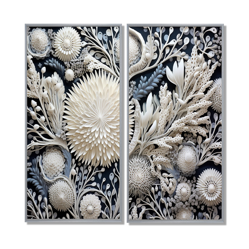 Fleurs de corail gris - impressions sur toile grises, H 32 po x l 32 po, Argent argent