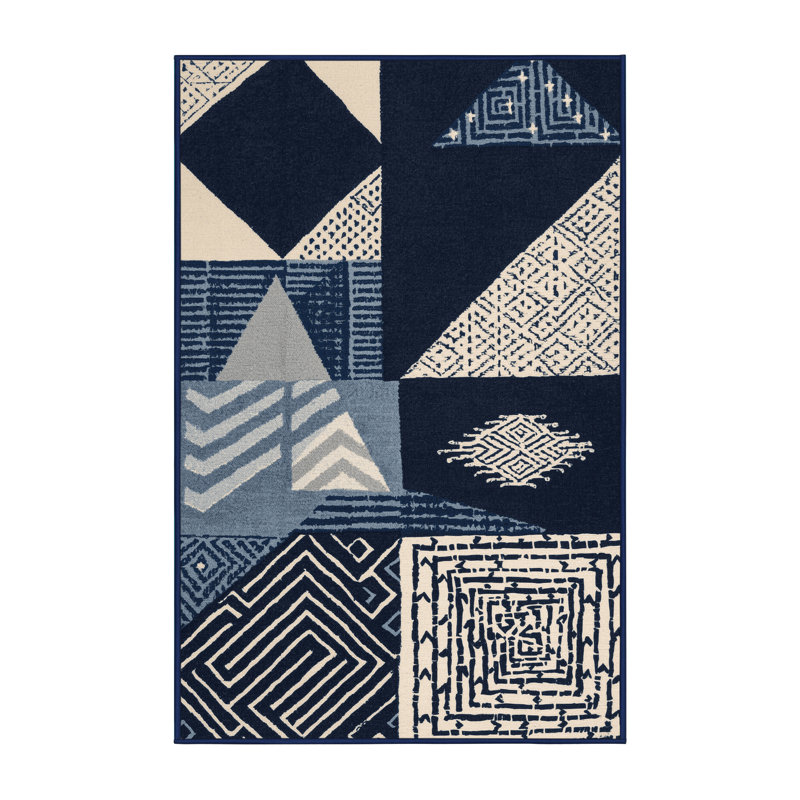 Tapis gris moelleux à motif de blocs d'inspiration mondiale, 2 x 4