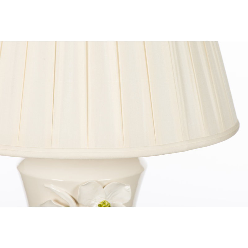 White Ceramic Table Lamp with Cream Linen Shade