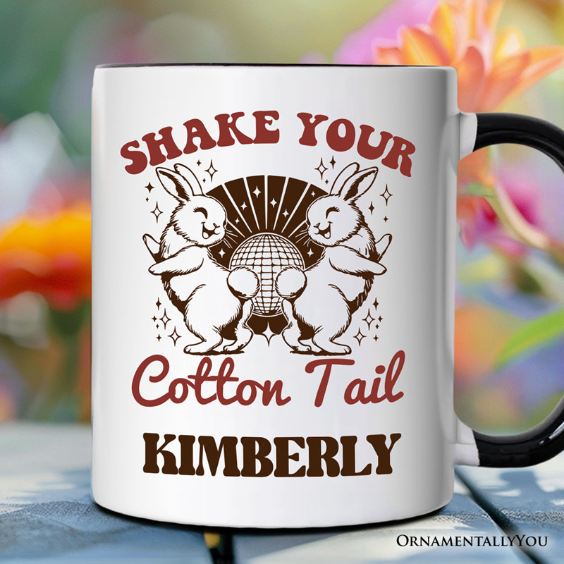 Drôle de tasse de lapin de Pâques, cadeau rétro «Shake Your Cotton Tail» avec nom personnalisé
